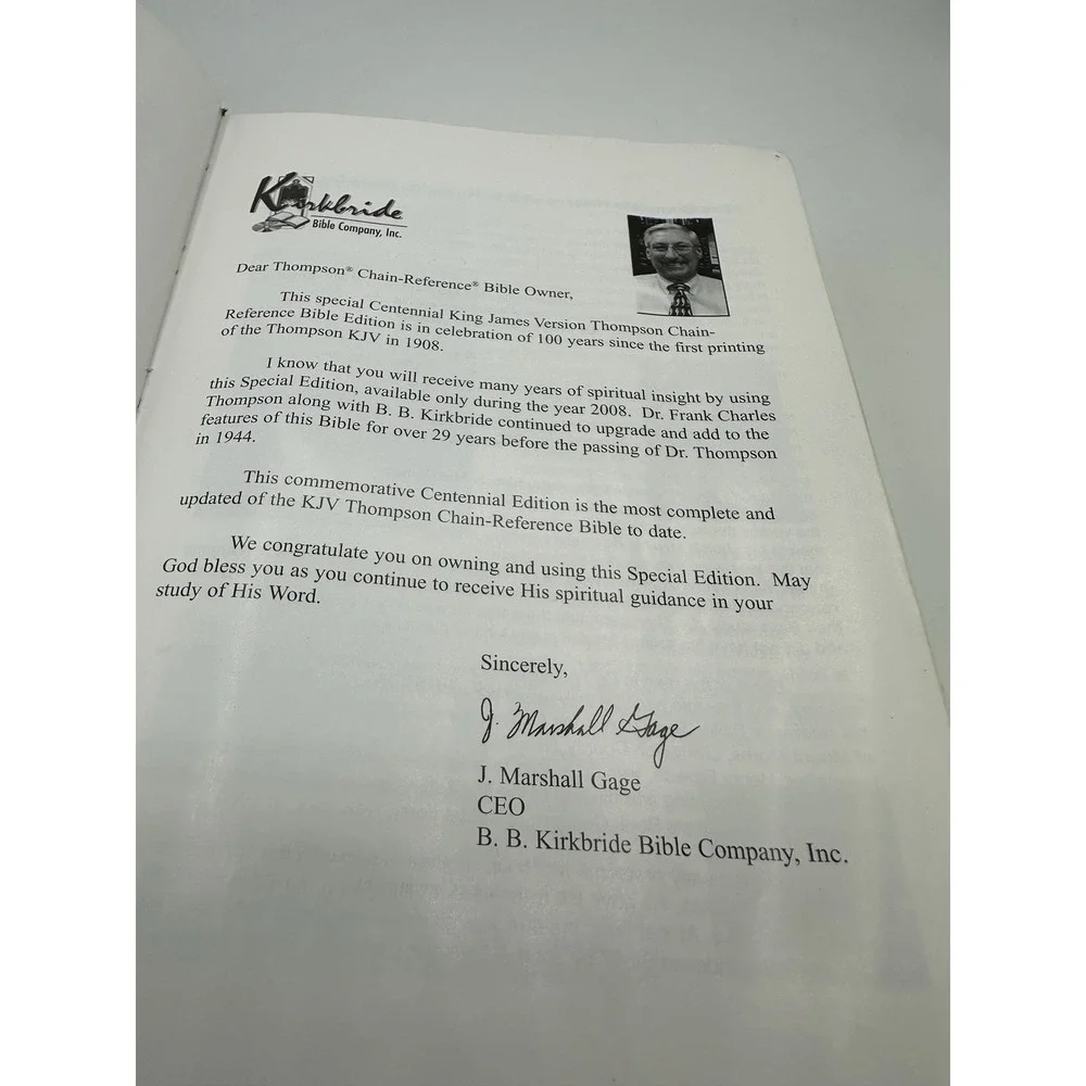 KJV Thompson Chain Reference Bible Special Centennial Red Letter Kirkbride